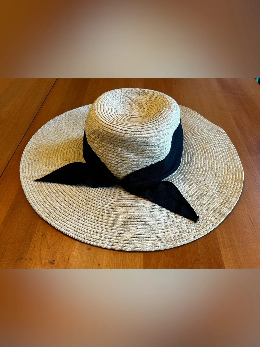 Wide-Brim Straw Sun Hat with Black Band